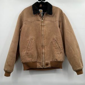 Vintage Carhartt Santa Fe Sandstone Corduroy Collar Tan Brown Canvas Jacket Med